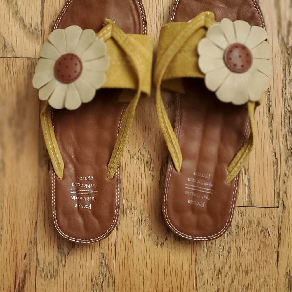 Beige and Tan Floral Sandals